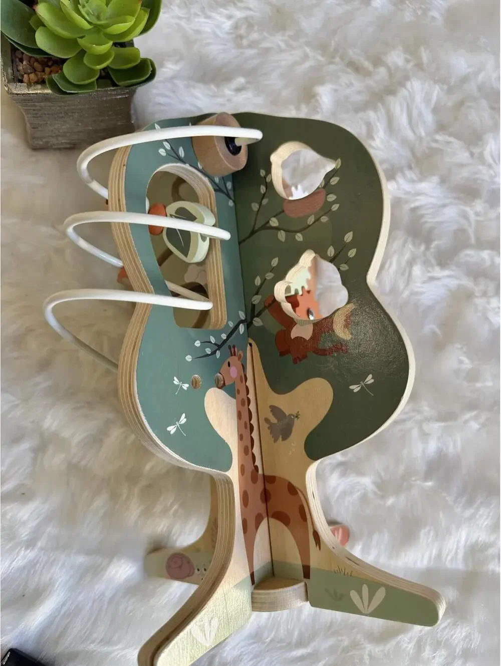 Wooden Tree-Shaped Activity Toy with Bead Maze, Gears and Clock